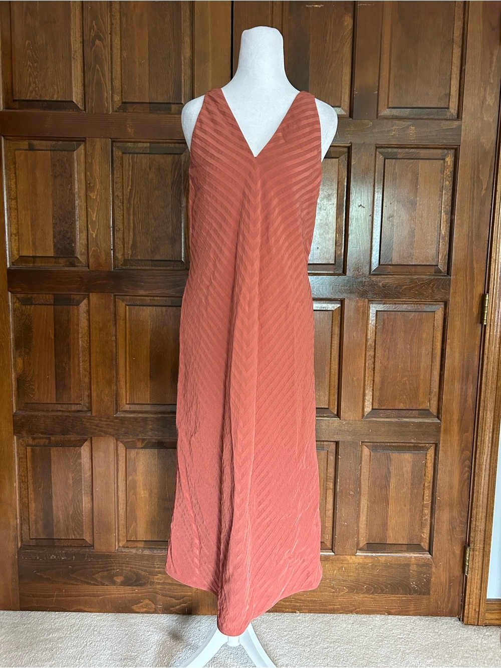 Everlane The City Stripe Midi Dress Redwood Orange V-Neck Size 0 - Picture 3 of 10